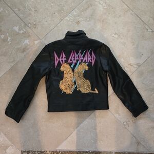 DEF LEPPARD GIRLS FAUX LEATHER JACKET SIZE 4/5 BLACK
